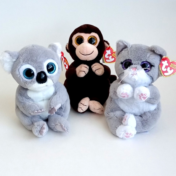 Ty Other - TY Plush Toy Set Of 3 Stuffed Animals: Gray Koala, Brown Monkey, Gray Cat NWT